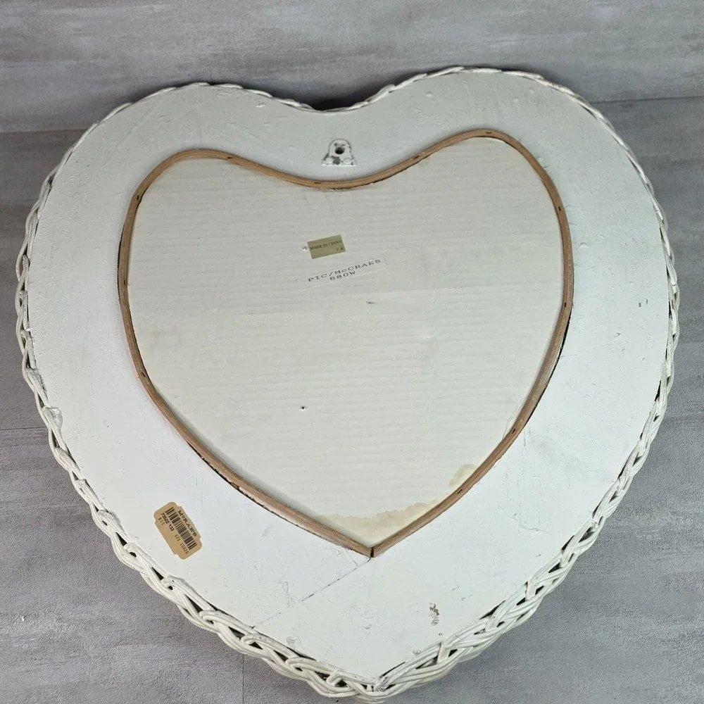 Heart White Wicker Wall Mirror Cottagecore Shabby Chic Rustic Boho 18x18